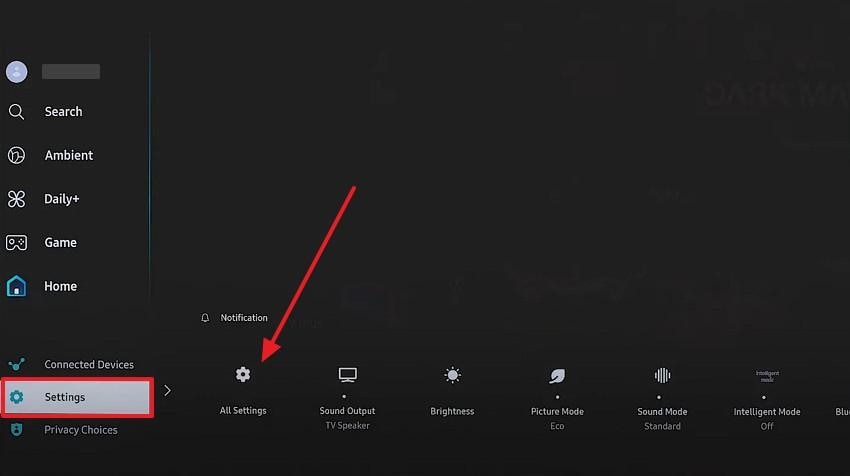 access samsung tv all settings