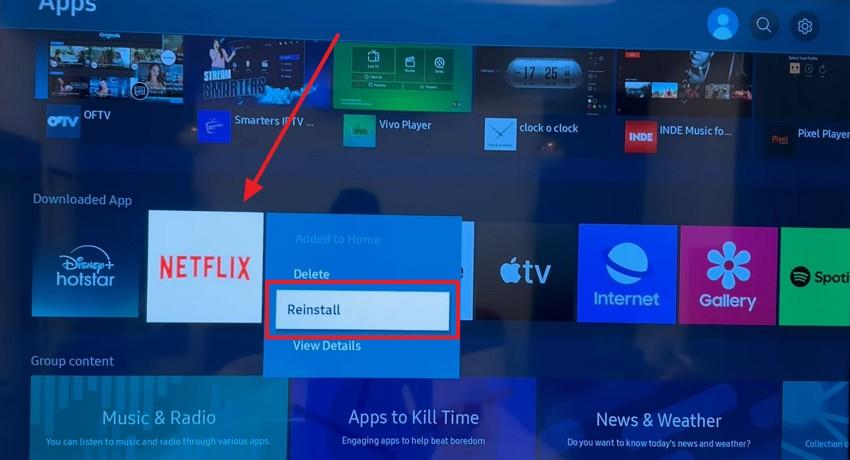 reinstall netflix on samsung tv