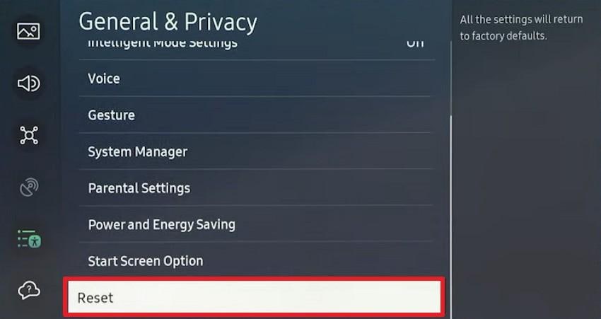 choose samsung tv reset