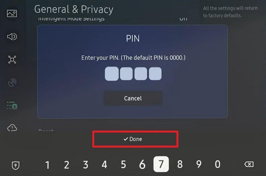 enter samsung tv pin