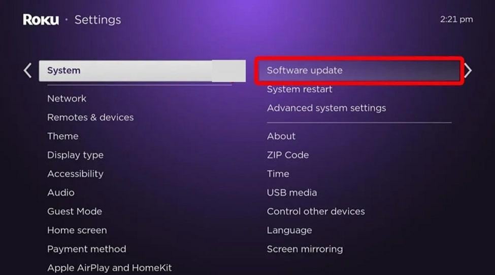 select software update option