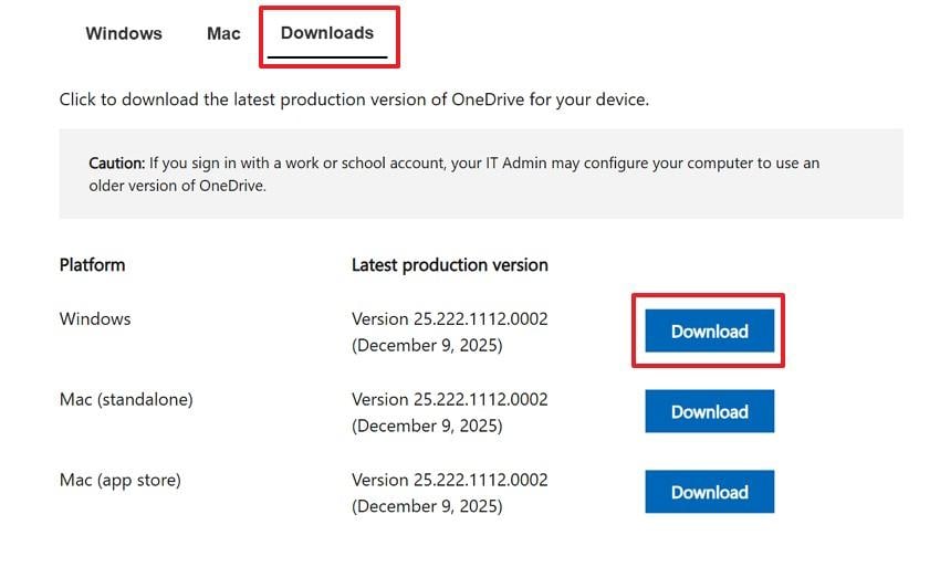 download latest onedrive version