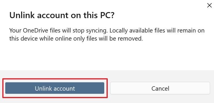 unlink onedrive account
