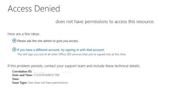 define onedrive access denied means