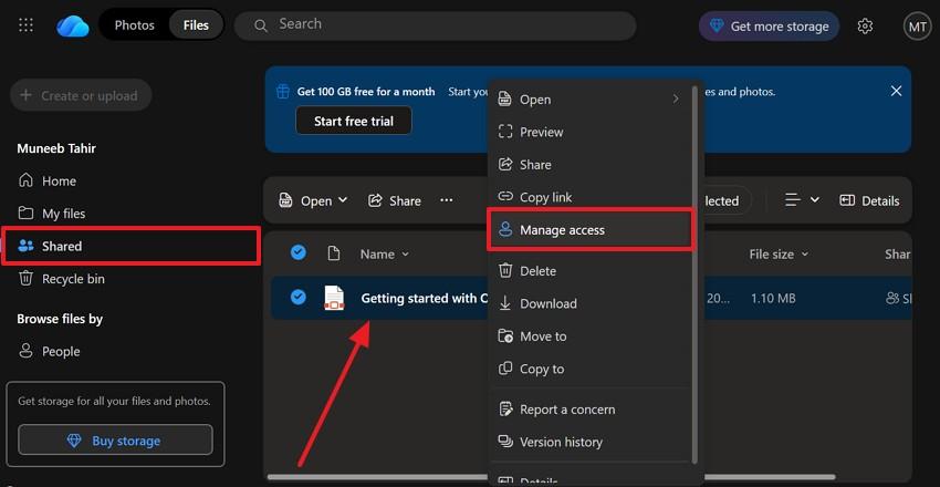 access onedrive file’s manage access