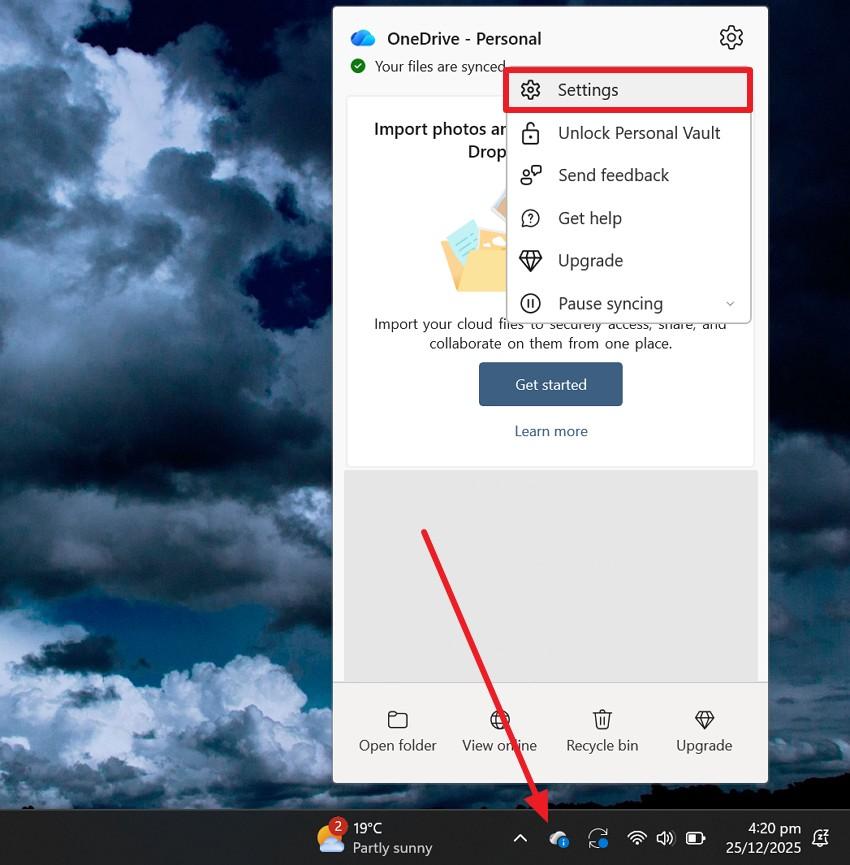 access onedrive settings