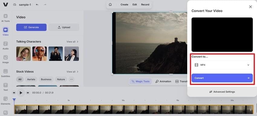 turn mkv to mp4 on veed