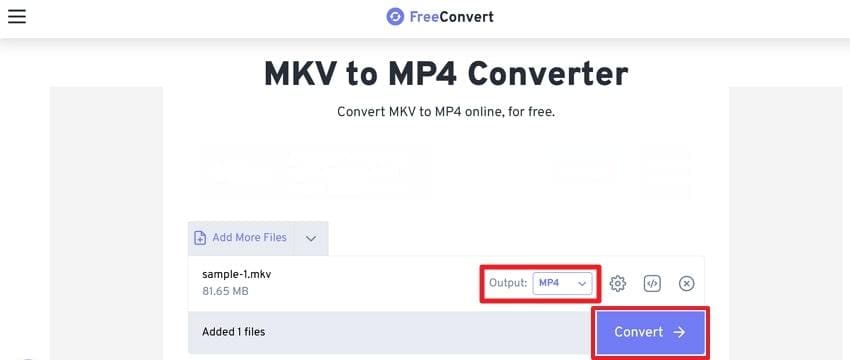 choose mp4 format and convert mkv
