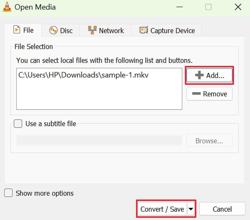 import mkv file on vlc