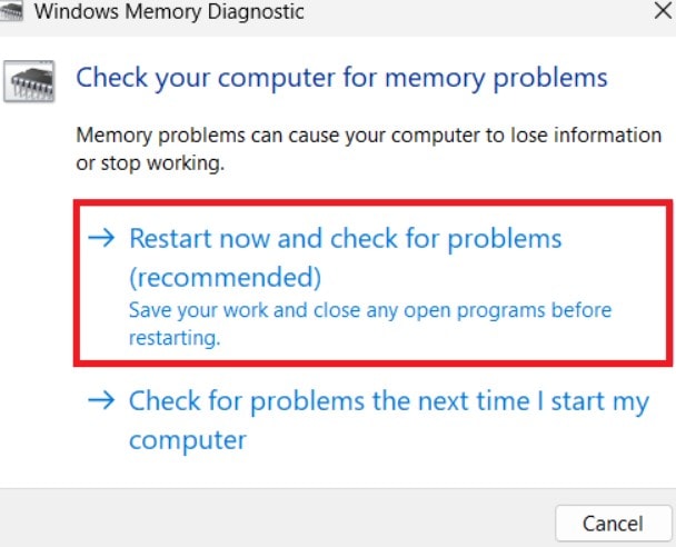 restart now and check for problems