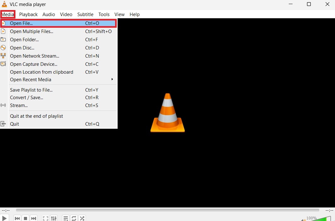 vlc media player open file