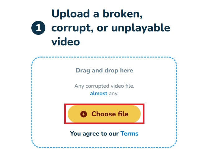 clever online video repair choose file button