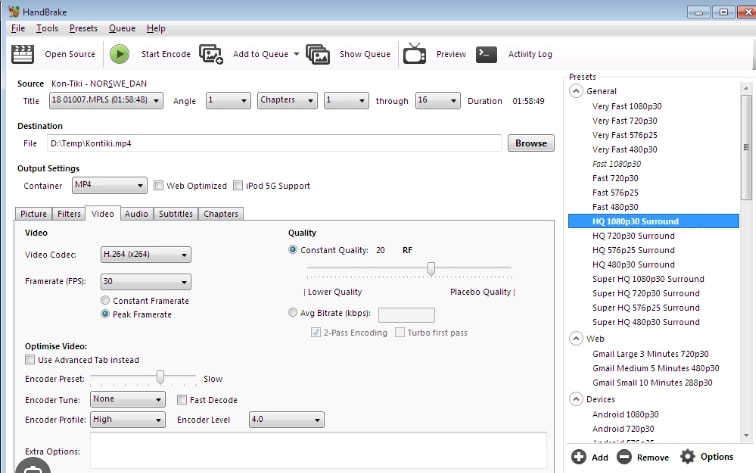 fix mkv file by re-encoding with handbrake