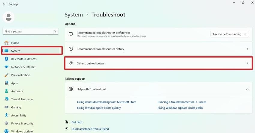 select other troubleshooter option