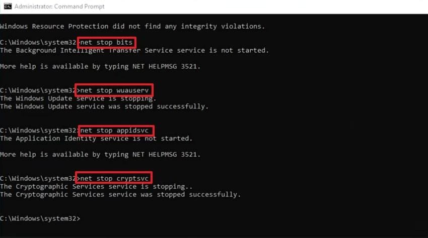 enter prompts for restarting services