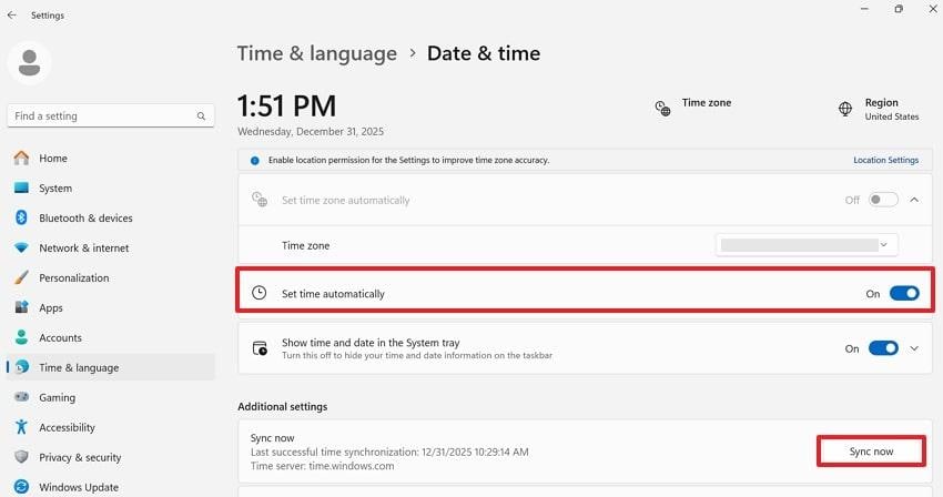 sync time zone with server