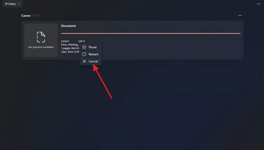 cancel canon print job