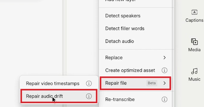 repair file using descript tool