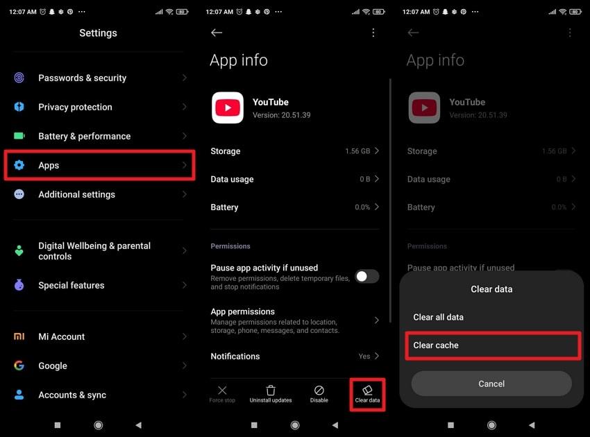 clear cache for android