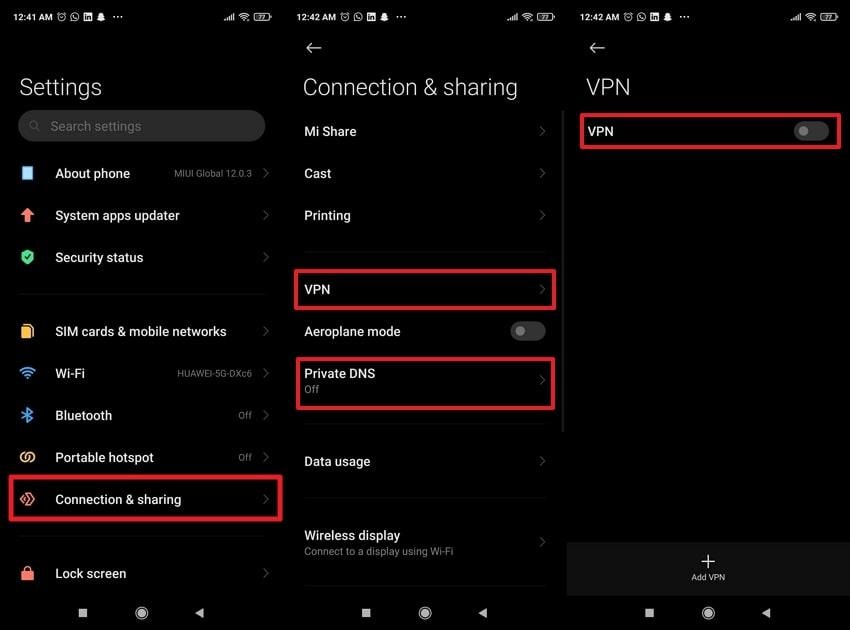 turn off vpn on android