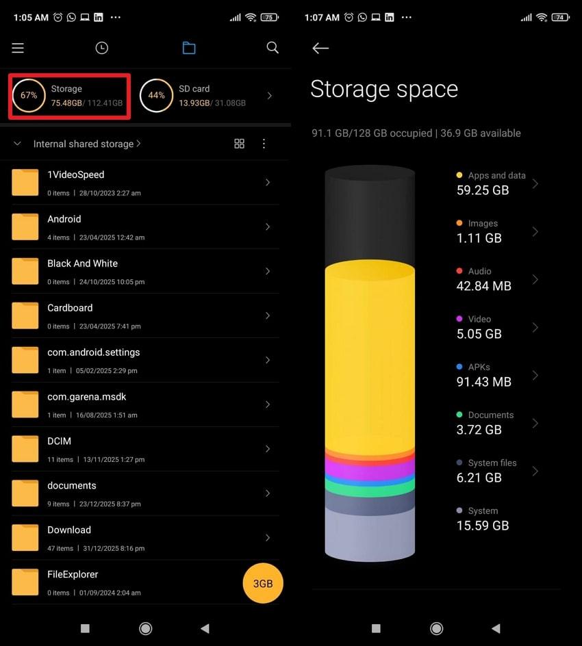 free up storage space