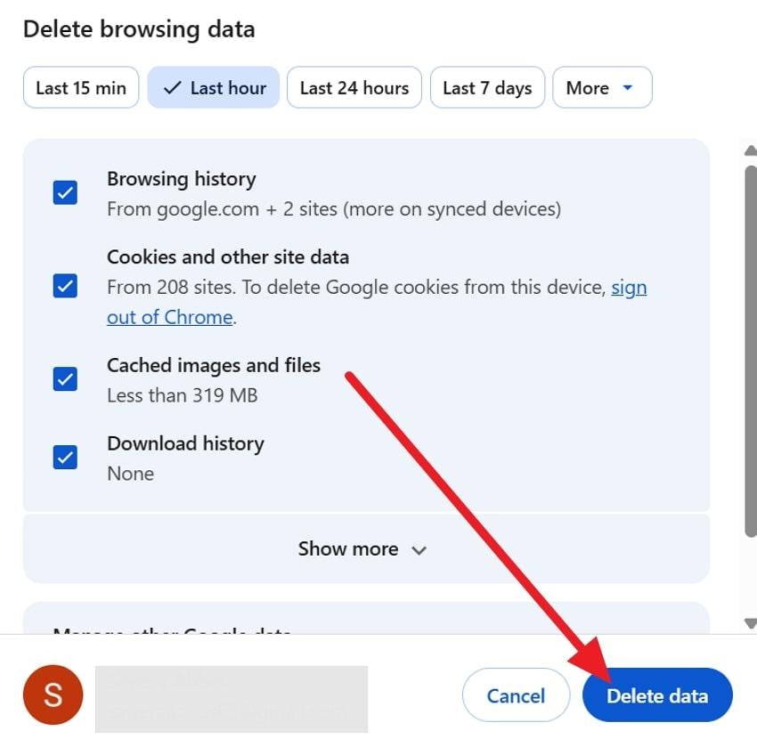 delete data from chrome