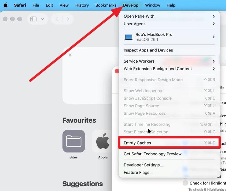 empty cache for safari