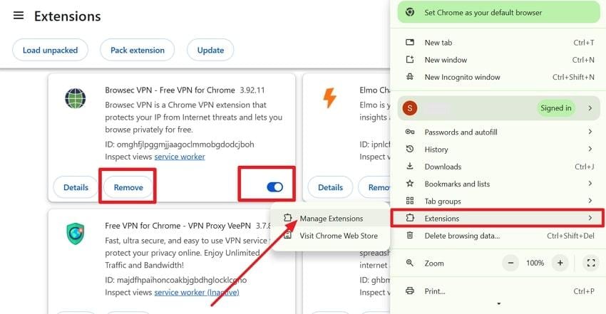 remove extension on chrome