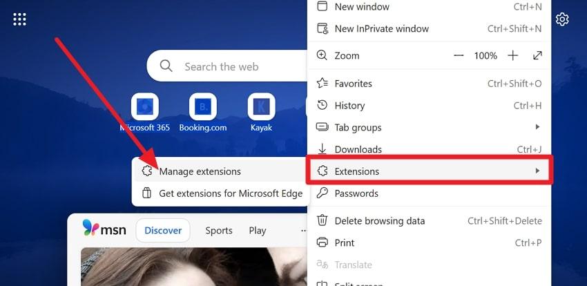 choose manage extension