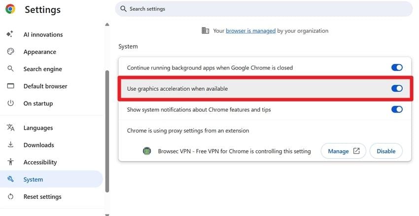 toggle hardware acceleration