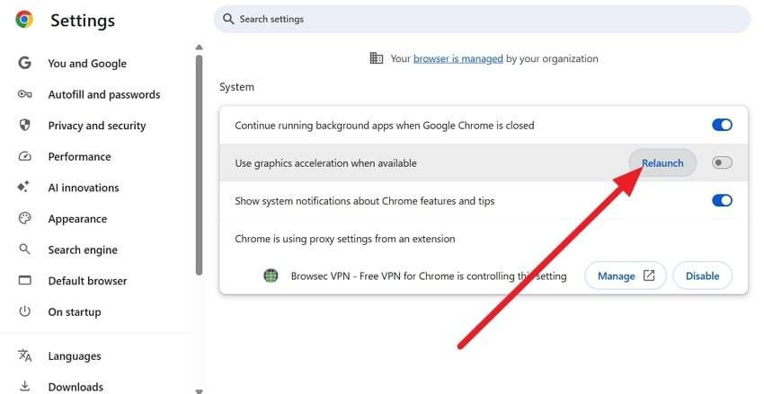 relaunch the chrome browser