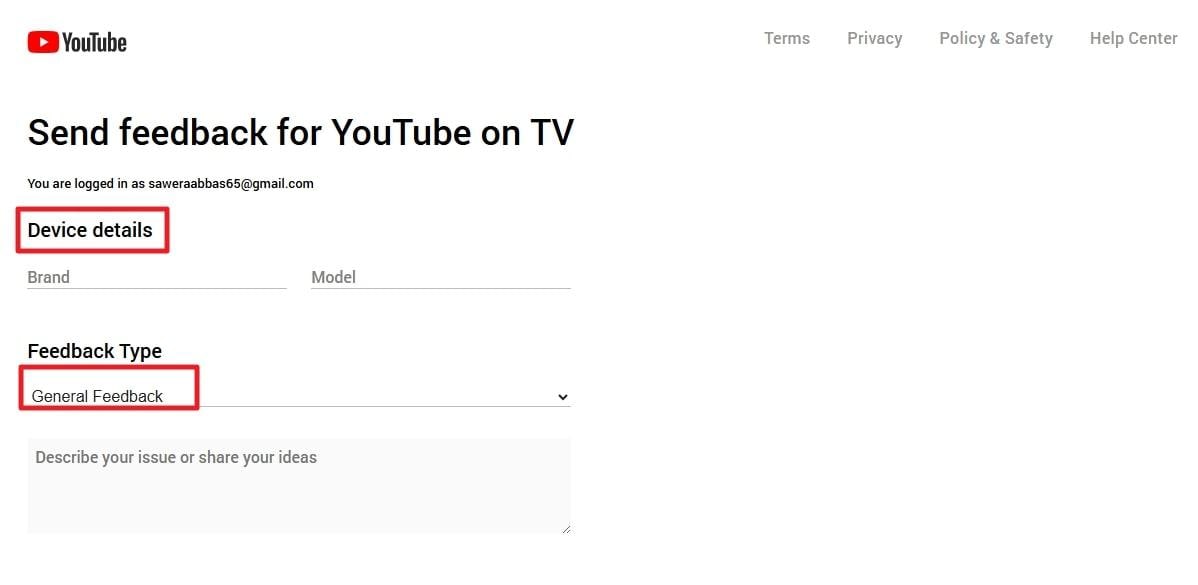 send youtube feedback