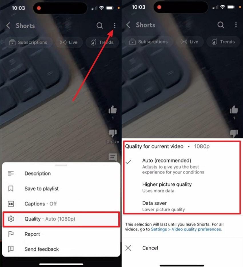 check shorts quality on iphone