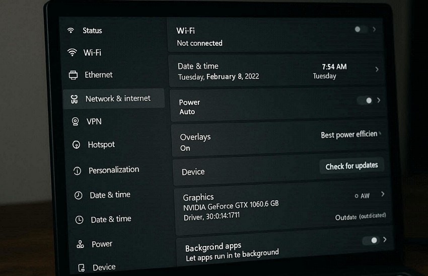 system settings error