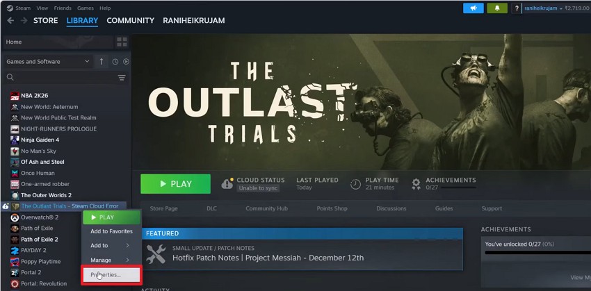 access the outlast trials properties
