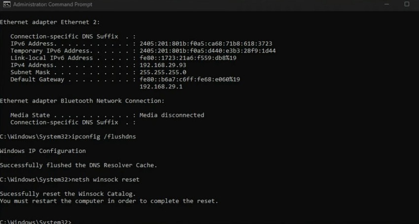 enter the commands and exit