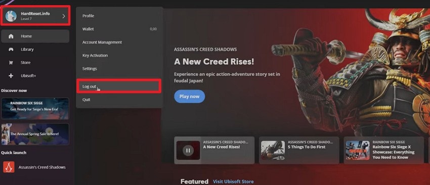 choose the log out option