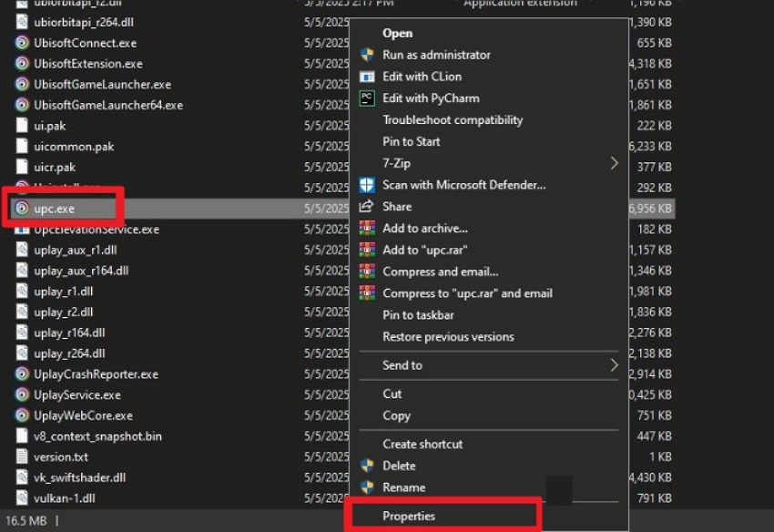 pick the properties option