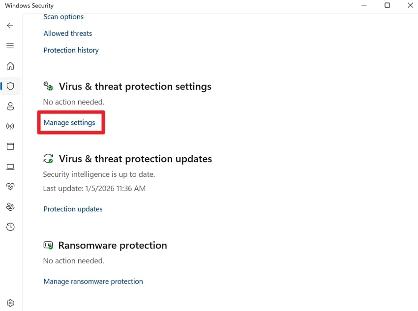 manage settings for threat protection