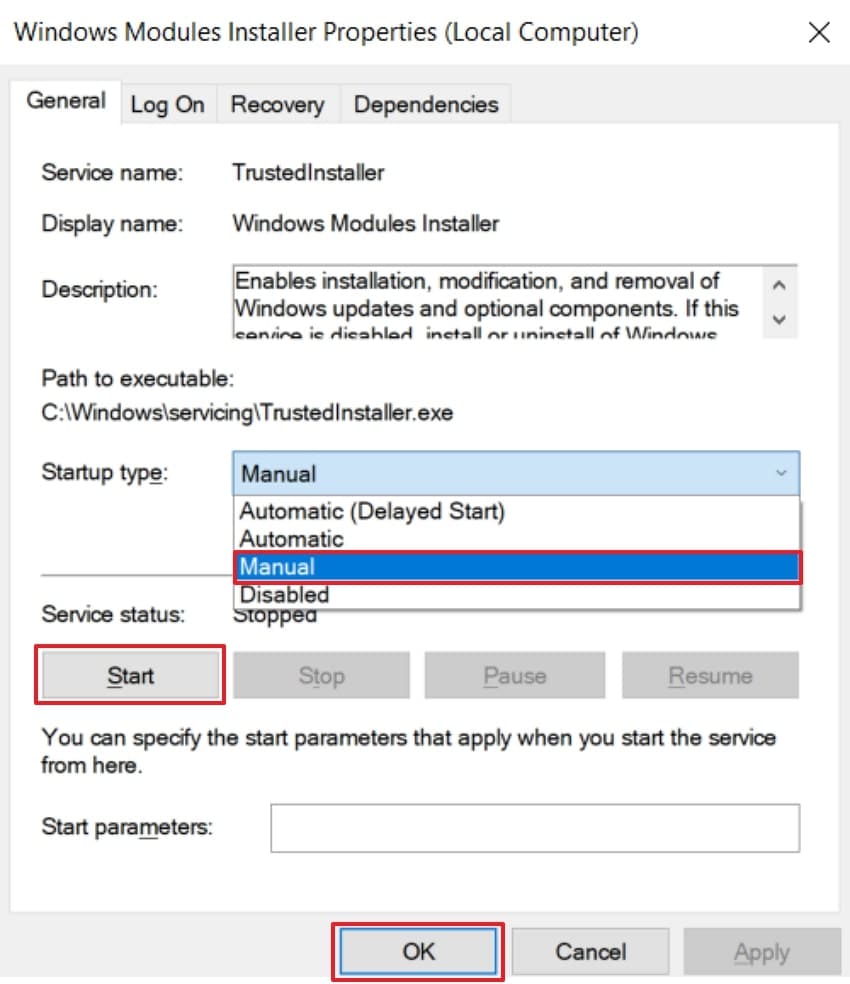 enabling trustedinstaller in computer