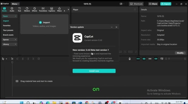 update capcut on windows