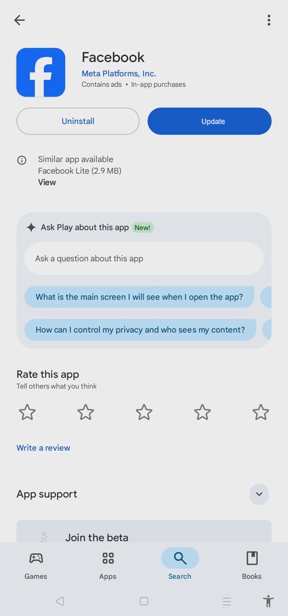 update facebook app to fix video lagging