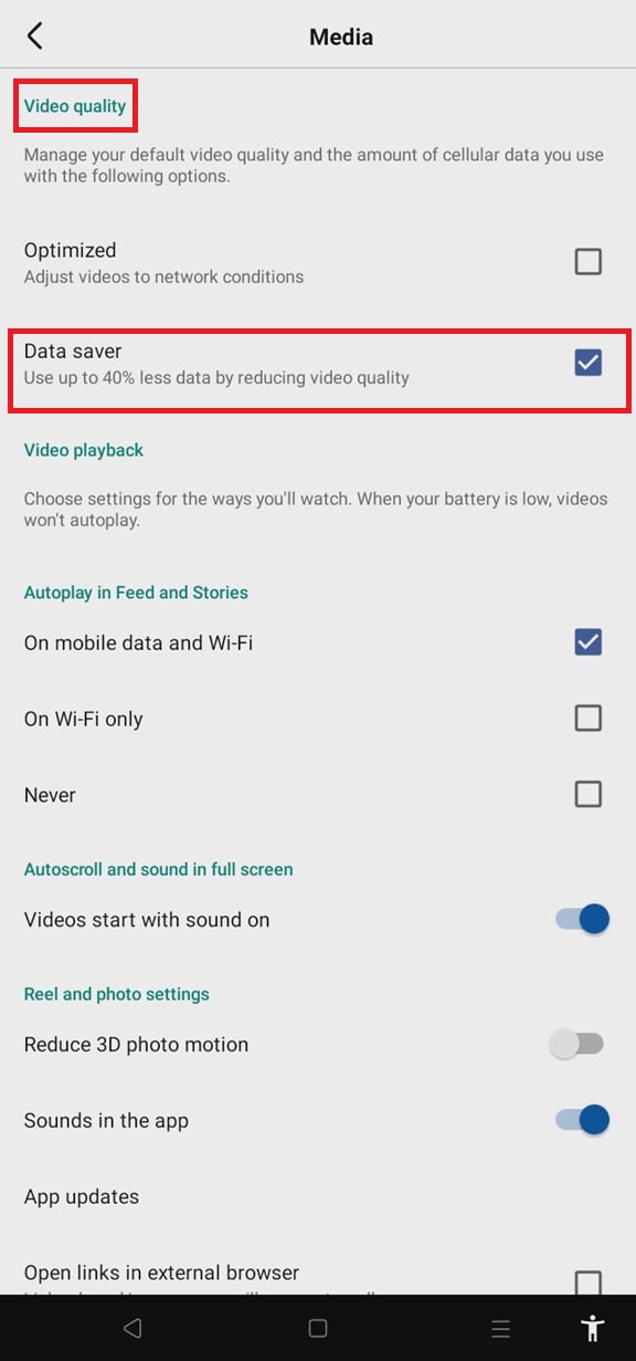 set facebook video quality to standard definition