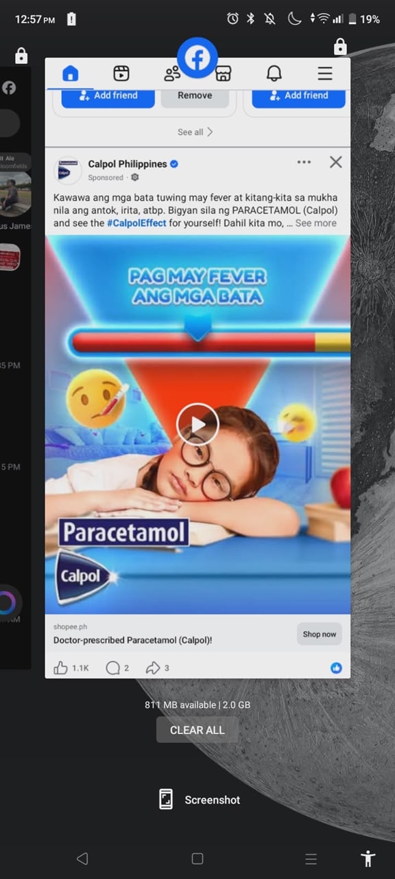 close facebook app from recent apps on android