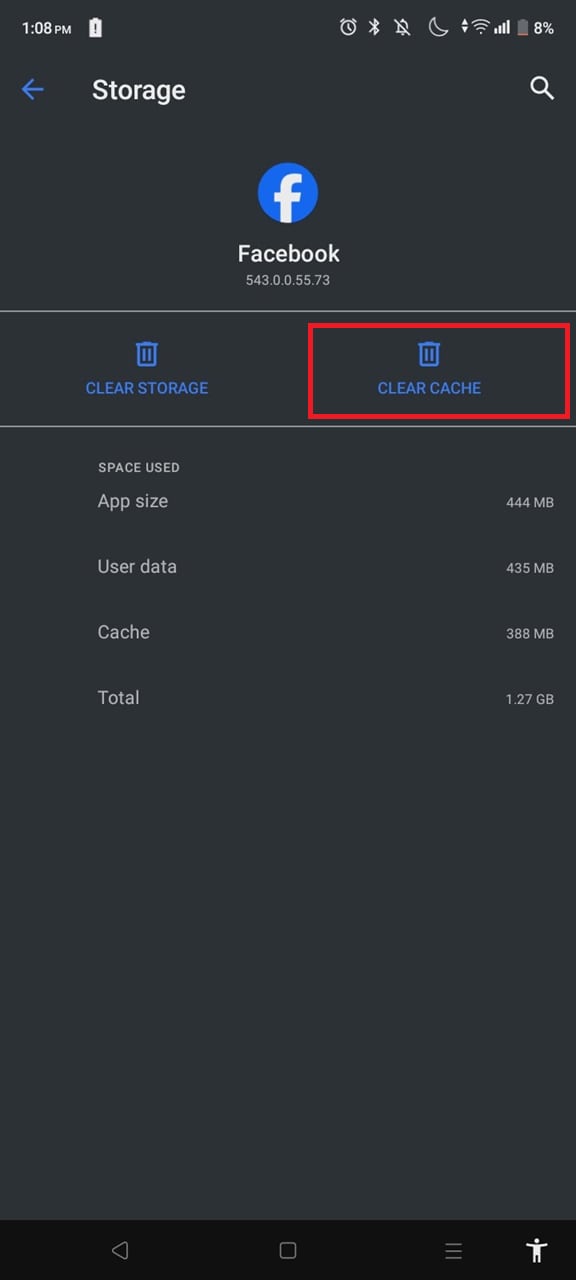 clear facebook app cache to reduce video lag