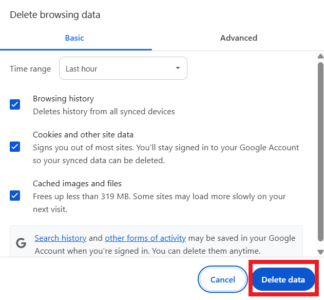 delete data