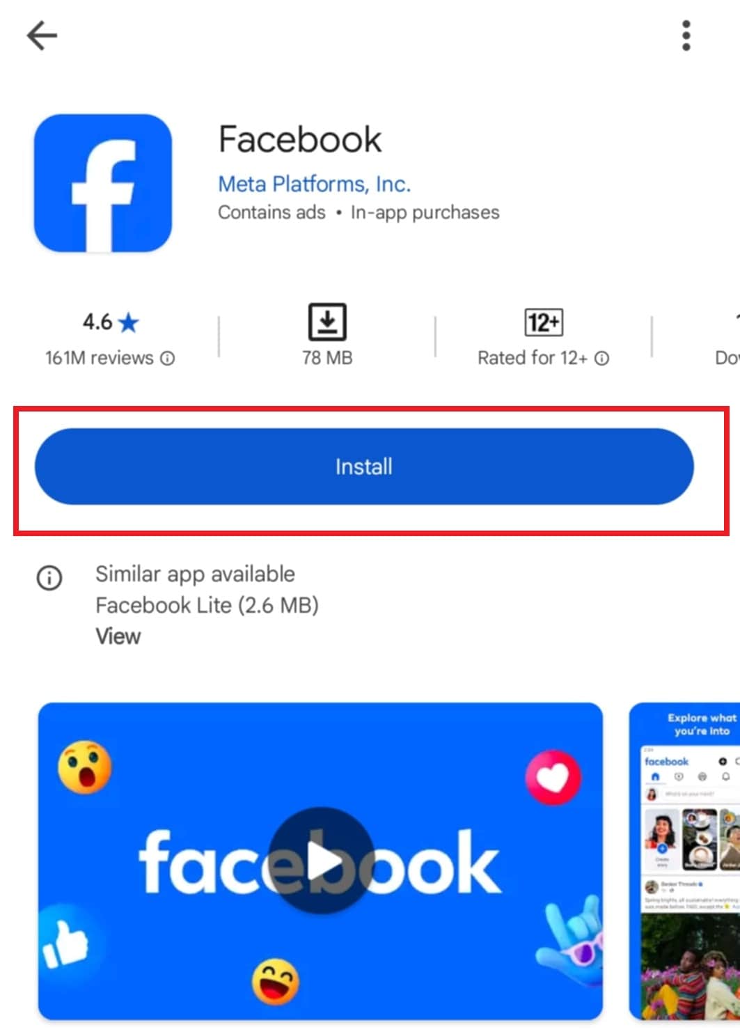 reinstall facebook app