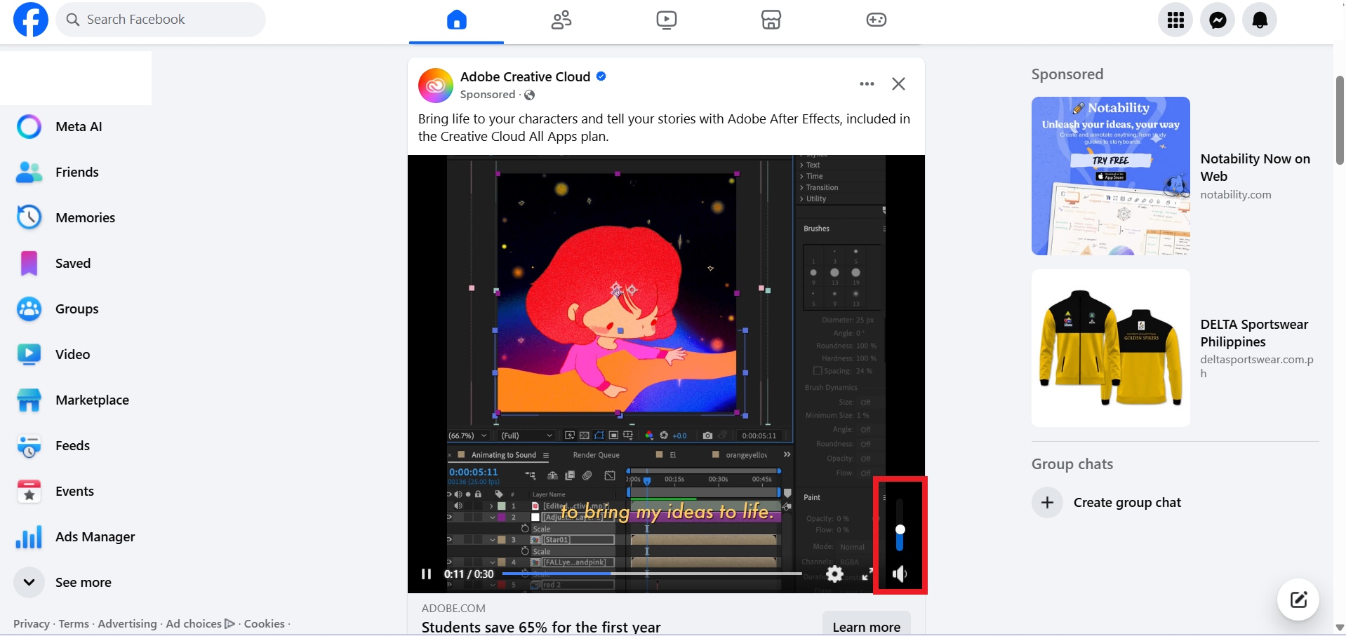 unmute facebook video