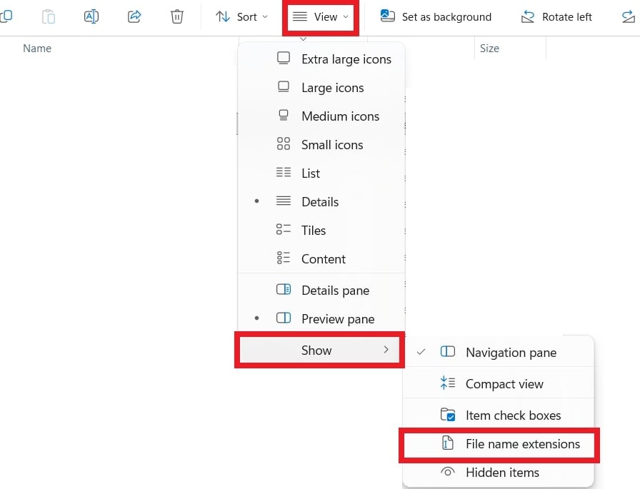 turn on file name extensions