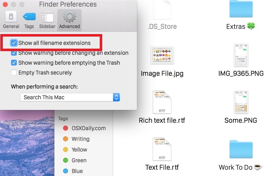 show all filename extensions